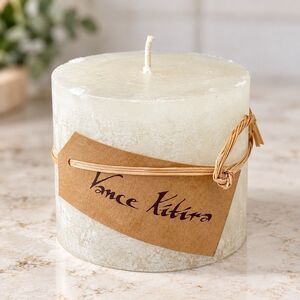 Vance Kitira Timber Pillar Candle White Ivory 3.25” Unscented New w Tag
